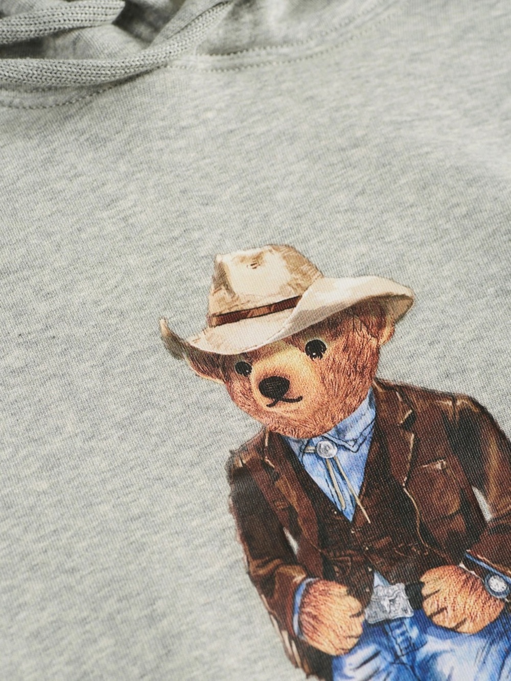 Polo Ralph Lauren Printed Western Bear Fleece Hoodie Andover Heather Grey Large - Picture 3 of 11